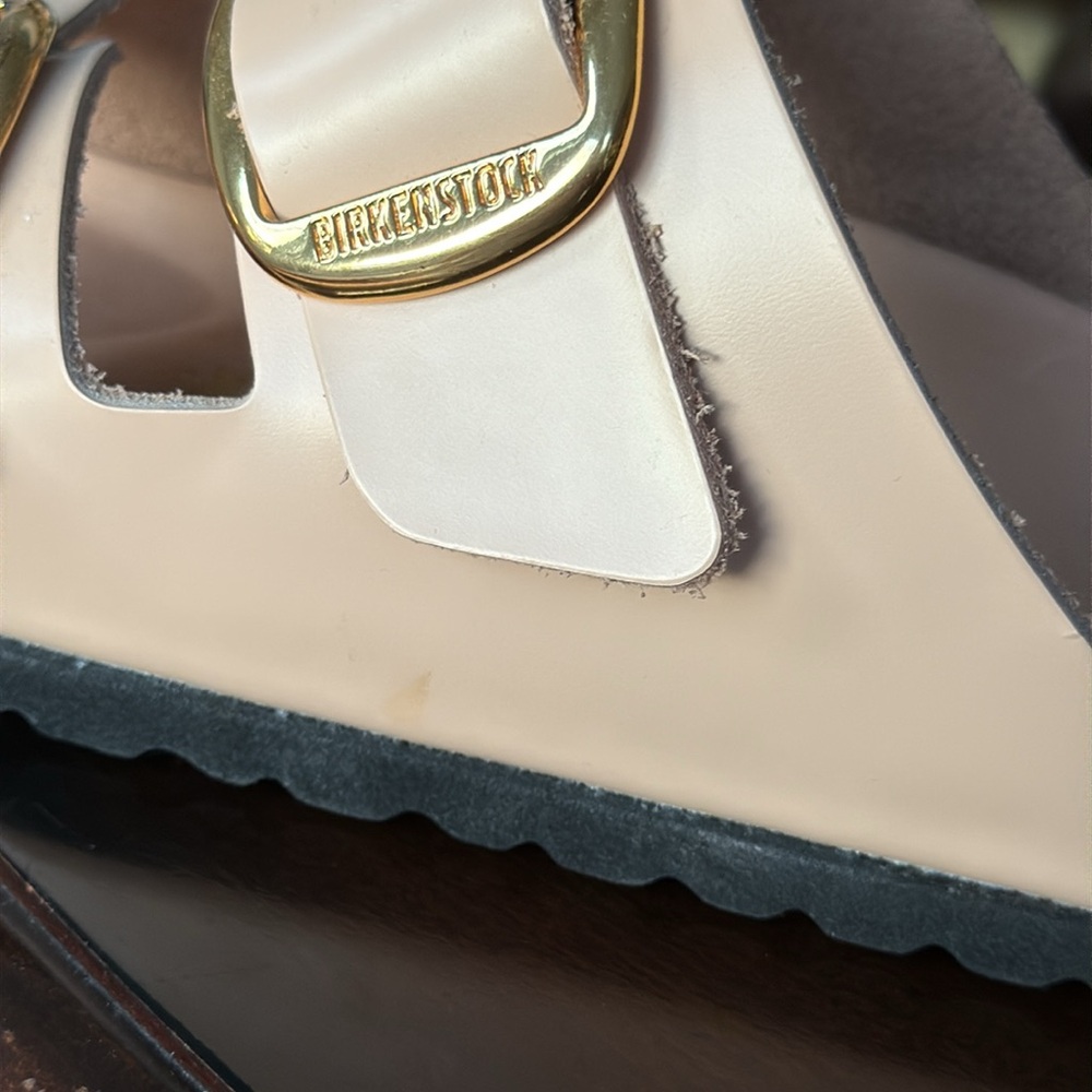 BIRKENSTOCK Arizona Big Buckle High Shine Leather Slide Sandals Nude 39 8-8.5 - Picture 16 of 16